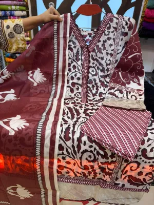 Digital Print Cotton Dupatta 3-Piece Set